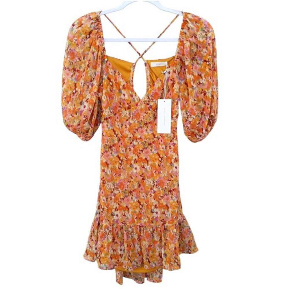 LUSH Floral Mini Dress Puff Sleeve Sweetheart Neckline Size SMALL New NWT